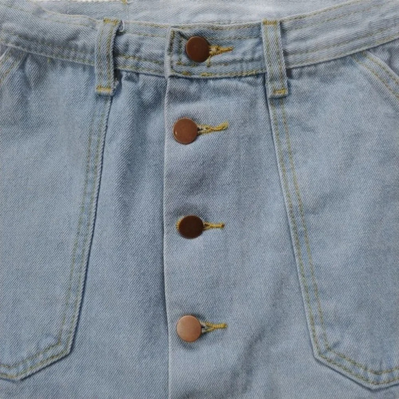 Light Wash Denim Jean Mini Skirt,  Button Down, S - Picture 2 of 6